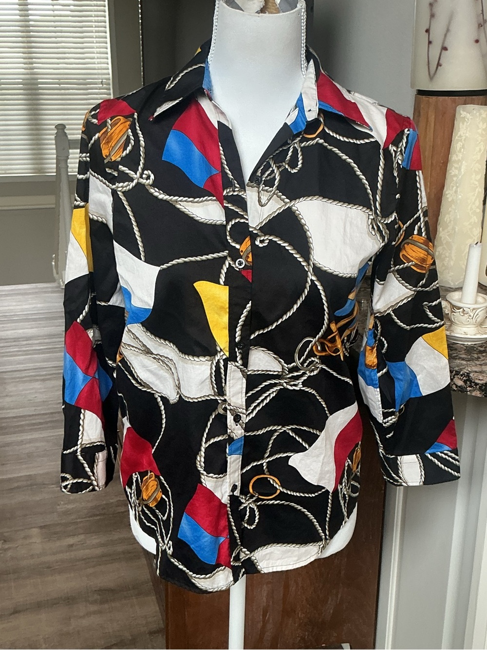 Ralph Lauren Black Nautical-Print Button Front Jacket